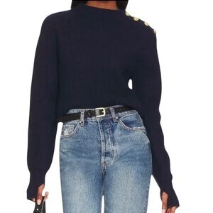 Rag & Bone Nancy Merino Wool Blend Crew Neck Gold Button Shoulder Pullover